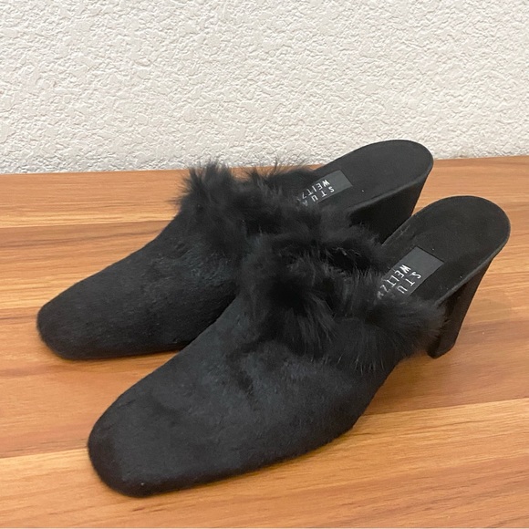 STUART WEITZMAN 5W 47312 Black Calf Hair Fur Slip On Heeled Mules Size 8.5 - Picture 2 of 16